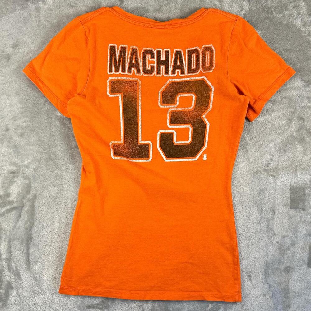 MLB Genuine Merchandise Baltimore Orioles Orange Fitted V-neck Graphic T-shirt - Picture 2 of 6